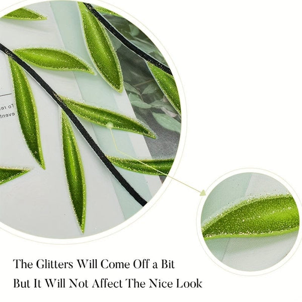 Planet Gates Green 1pc Elegant Willow Leaf Strip Window Sheer Curtains for Home Decor - Rod Pocket Design for Kitchen, Bedroom, Study, Cafe, and Living Room