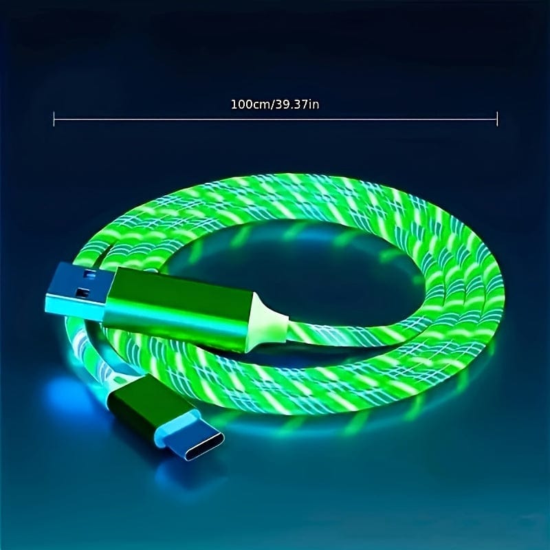 Planet Gates 1pc Light Up Charging Cable LED Flowing Charing Cable For Type-C Interface