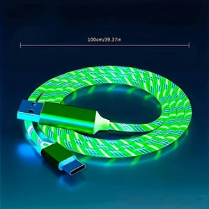 Planet Gates Green 1pc Light Up Charging Cable LED Flowing Charing Cable For Type-C Interface