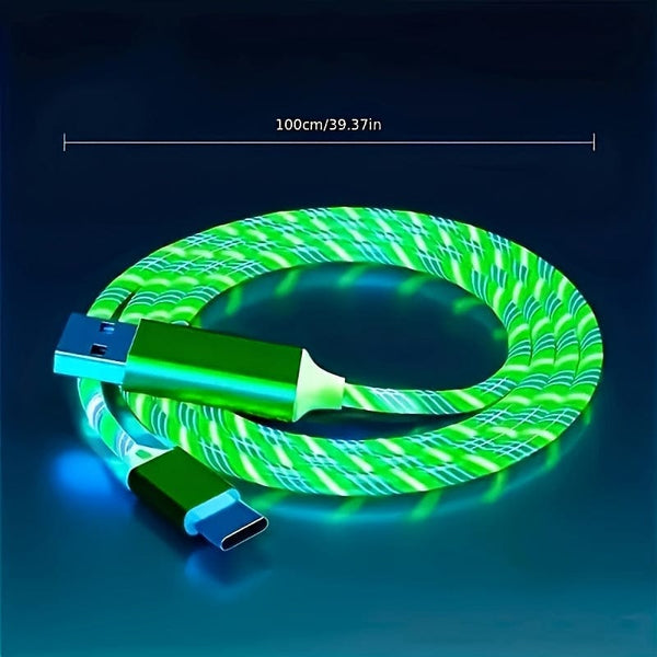 Planet Gates Green 1pc Light Up Charging Cable LED Flowing Charing Cable For Type-C Interface