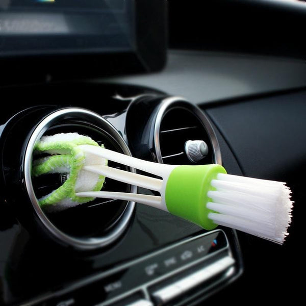 Planet Gates GREEN 1pc Multifunction Cleaning Brush Car Air Vent Cleaner Mini Duster Double-end Micro Fiber Vent Duster Removable Cloth Cover Car Detailing Care Tools