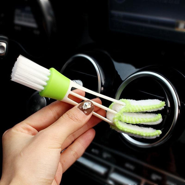 Planet Gates GREEN 1pc Multifunction Cleaning Brush Car Air Vent Cleaner Mini Duster Double-end Micro Fiber Vent Duster Removable Cloth Cover Car Detailing Care Tools