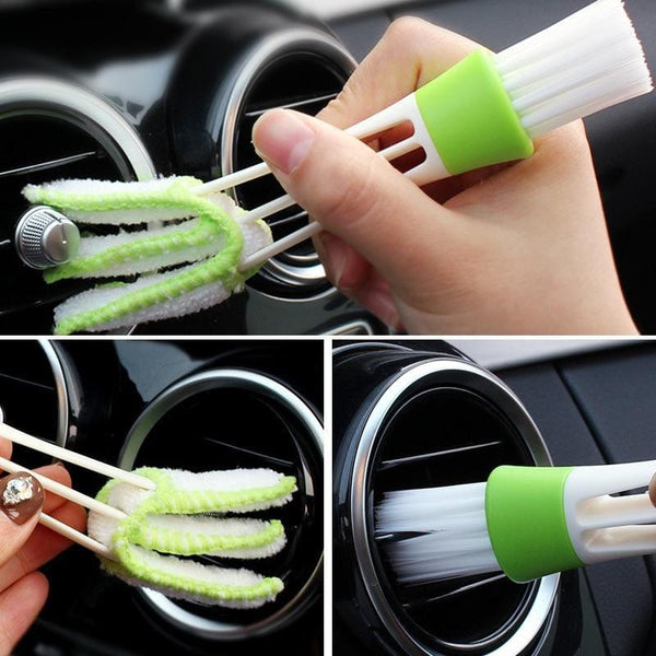 Planet Gates GREEN 1pc Multifunction Cleaning Brush Car Air Vent Cleaner Mini Duster Double-end Micro Fiber Vent Duster Removable Cloth Cover Car Detailing Care Tools