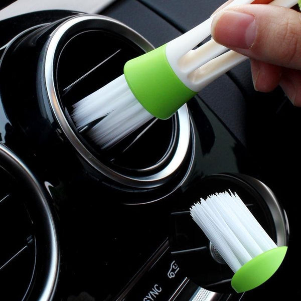 Planet Gates GREEN 1pc Multifunction Cleaning Brush Car Air Vent Cleaner Mini Duster Double-end Micro Fiber Vent Duster Removable Cloth Cover Car Detailing Care Tools