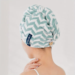 Planet Gates Green / 1pc Quick Dry Cap 1pc Striped Fast-Absorbent Hair Towel Wrap, Comfortable Quick-Drying Hair Turban, Soft Hair Drying Towel, Premium Head Towel Wrap, Bathroom Supplies, Home Supplies