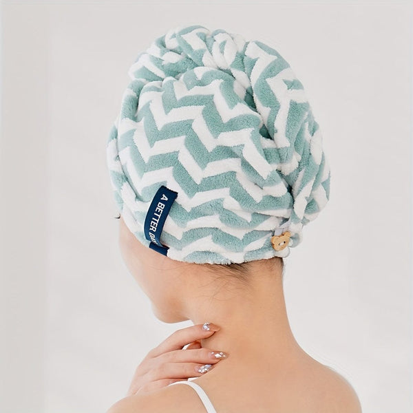 Planet Gates Green / 1pc Quick Dry Cap 1pc Striped Fast-Absorbent Hair Towel Wrap, Comfortable Quick-Drying Hair Turban, Soft Hair Drying Towel, Premium Head Towel Wrap, Bathroom Supplies, Home Supplies