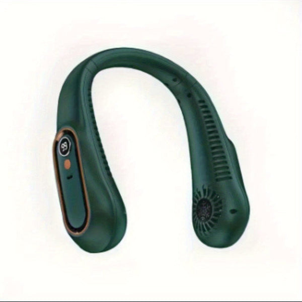 Planet Gates Green 1pc Vaneless Hanging Neck Fan, Portable USB Cooler Fan With 5 Speeds And Digital Display - Super Strong Technology And Bladeless Design For Outdoor Use