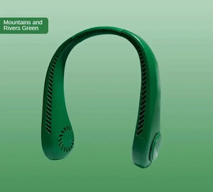 Planet Gates green 2024 1200mAh New Mini Neck Mounted Fan Portable Bladeless Neck Rechargeable Air Cooler 3 Speed Mini Summer Sports Fan Outdoor