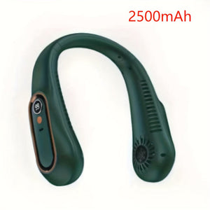 Planet Gates Green - 2500mAh 1pc Vaneless Hanging Neck Fan, Portable USB Cooler Fan With 5 Speeds And Digital Display - Super Strong Technology And Bladeless Design For Outdoor Use