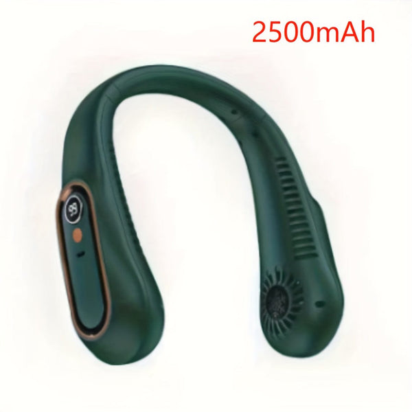 Planet Gates Green - 2500mAh 1pc Vaneless Hanging Neck Fan, Portable USB Cooler Fan With 5 Speeds And Digital Display - Super Strong Technology And Bladeless Design For Outdoor Use