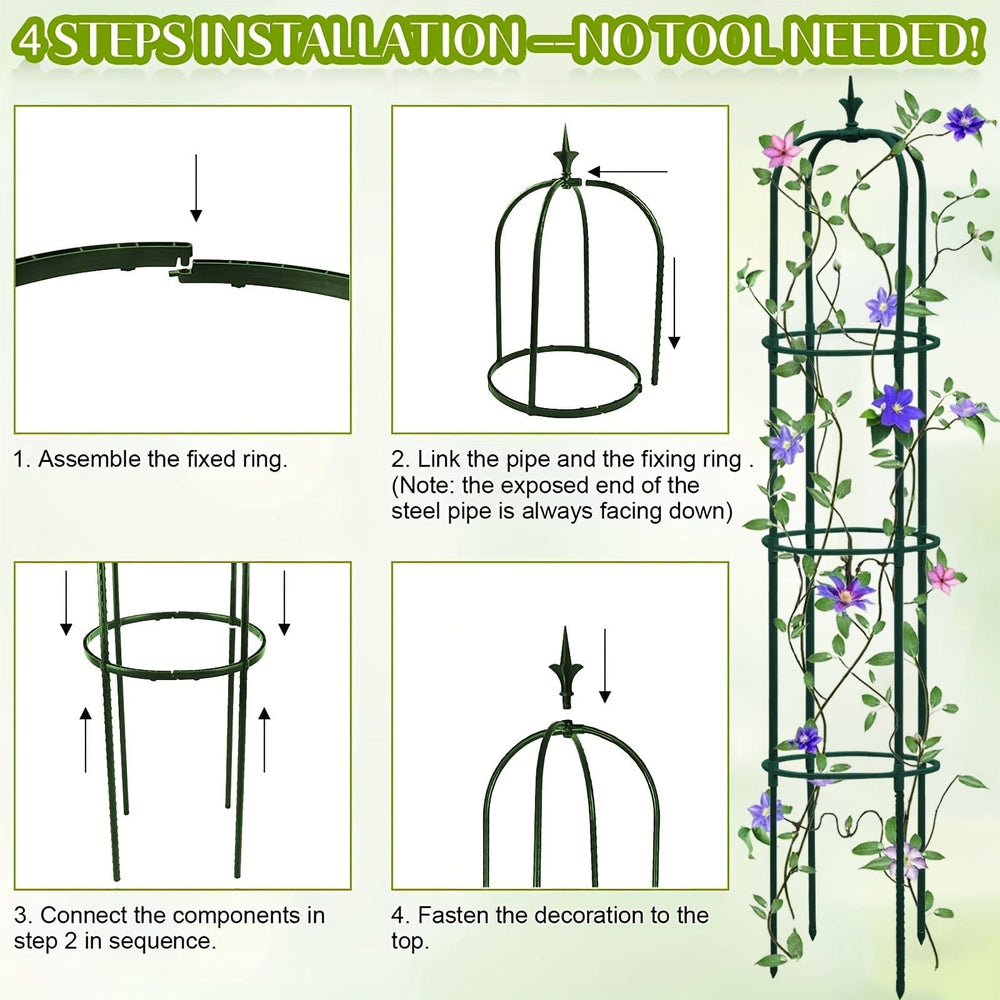 Planet Gates Green / 28.5*28.5*153CM 1pc, Tower Obelisk Garden Trellis Plant Support For Climbing Vines And Flowers Stands, Black Rustproof Lightweight Plant Tower, 152.91/28.45 Cm, Green