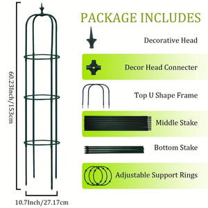 Planet Gates Green / 28.5*28.5*153CM 1pc, Tower Obelisk Garden Trellis Plant Support For Climbing Vines And Flowers Stands, Black Rustproof Lightweight Plant Tower, 152.91/28.45 Cm, Green