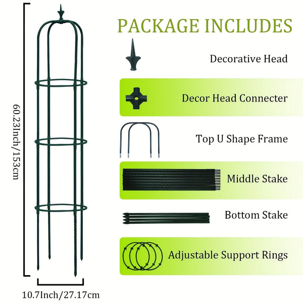 Planet Gates Green / 28.5*28.5*153CM 1pc, Tower Obelisk Garden Trellis Plant Support For Climbing Vines And Flowers Stands, Black Rustproof Lightweight Plant Tower, 152.91/28.45 Cm, Green