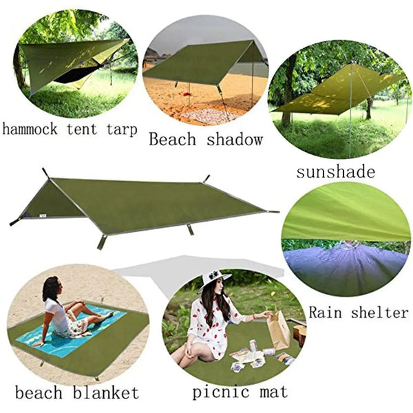 Planet Gates Green / 3*3M 3x3m Car Side Awning Outdoor Camping Tent Tarp Waterproof Picnic Mat with Carrying Bag RainTarp Hammock Canopy Shade Sun Shelter