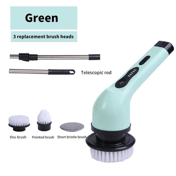 Planet Gates Green 3 heads 9-in-1 Electric Cleaning Brush Electric Spin Cleaning Scrubber Electric Cleaning Tools Parlour Kitchen Bathroom Cleaning Gadgets