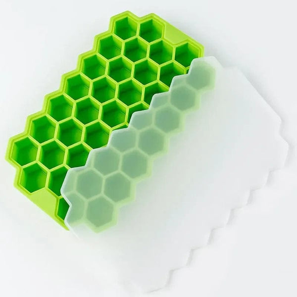 Planet Gates green 37 Cavity Honeycomb Ice Cube Trays Reusable Silicone Ice Cube Mold BPA Free Ice Maker with Removable Lids