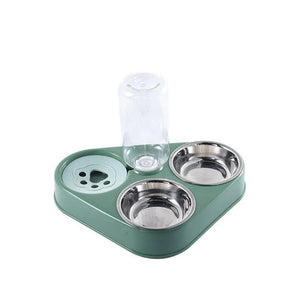 Planet Gates Green 3In1 Pet Dog Cat Food Bowl with Bottle Automatic Drinking Feeder Fountain Portable Durable Stainless Steel 3 Bowls Pet Supplies