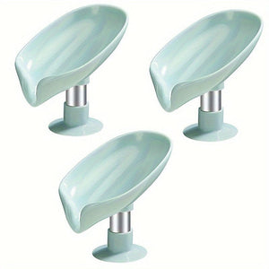 Planet Gates Green / 3pcs 1/3pcs Leaf Shaped Soap Box, Drainage Soap Holder, Suction Cup Soap Dish Tray, Soap Dish Soap Container For Bathroom Organization And Storage, Bathroom Accessories
