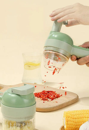 Planet Gates green 4 in 1 Handheld Electric Food Cutter Set, Kitchen Gods Wireless Food Processor for Fruits, Vegetables and Meat
