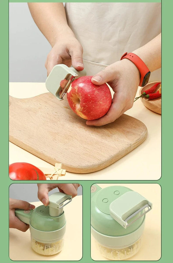 Planet Gates green 4 in 1 Handheld Electric Food Cutter Set, Kitchen Gods Wireless Food Processor for Fruits, Vegetables and Meat