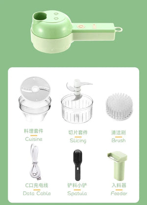 Planet Gates green 4 in 1 Handheld Electric Food Cutter Set, Kitchen Gods Wireless Food Processor for Fruits, Vegetables and Meat
