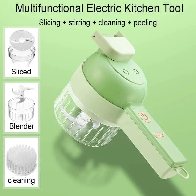 Planet Gates green 4 in 1 Handheld Electric Food Cutter Set, Kitchen Gods Wireless Food Processor for Fruits, Vegetables and Meat