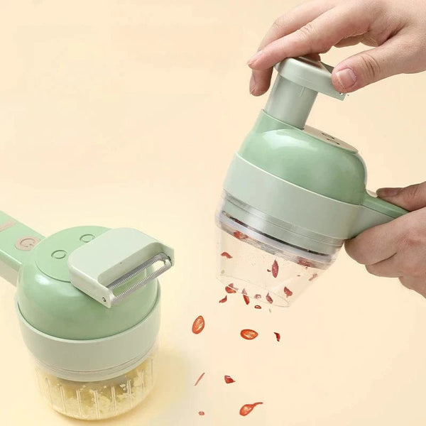 Planet Gates green 4 in 1 Handheld Electric Food Cutter Set, Kitchen Gods Wireless Food Processor for Fruits, Vegetables and Meat
