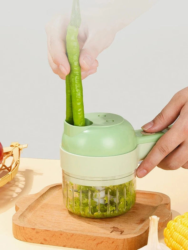 Planet Gates green 4 in 1 Handheld Electric Food Cutter Set, Kitchen Gods Wireless Food Processor for Fruits, Vegetables and Meat