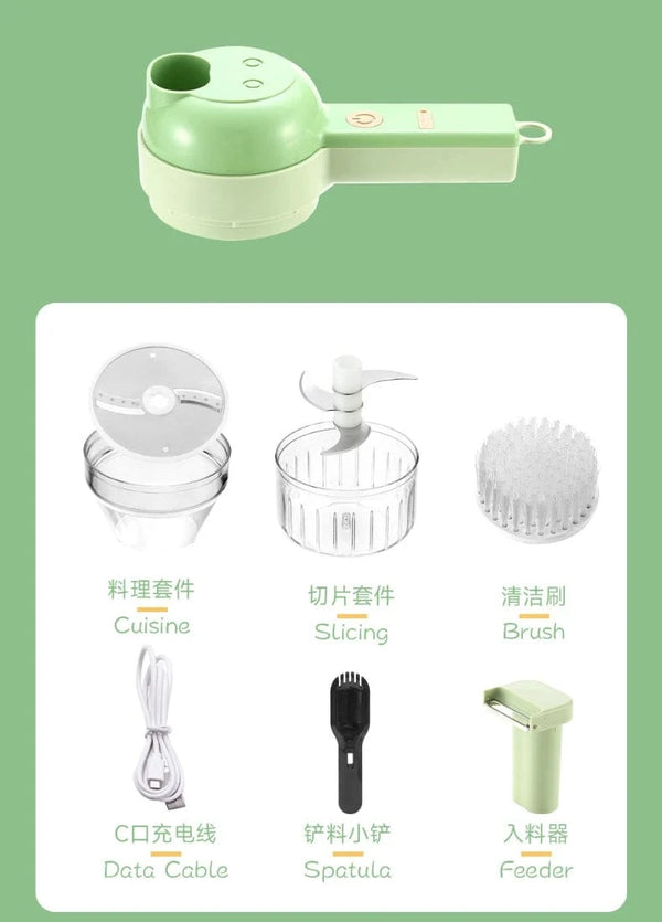 Planet Gates green 4 in 1 Handheld Electric Food Cutter Set, Kitchen Gods Wireless Food Processor for Fruits, Vegetables and Meat