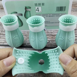 Planet Gates Green (4 pieces) Cat Claw Protector Bath Anti-Scratch Cat Shoes For Cat Adjustable Pet Bath Wash Boots Cat Paw Nail Cover Pet Grooming Supplies