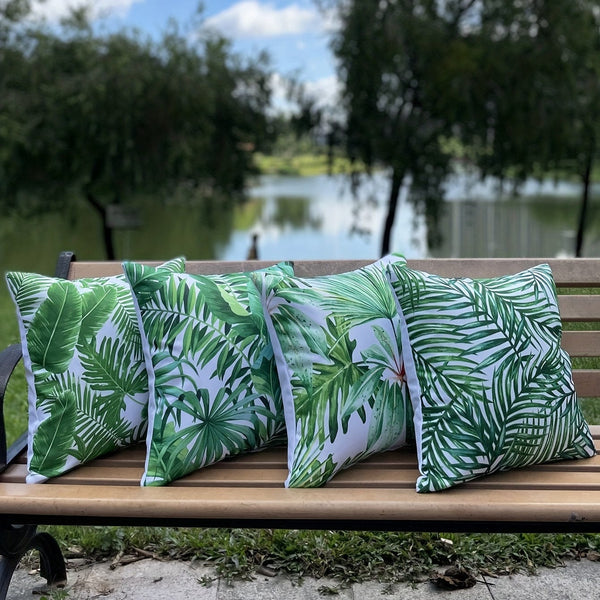 Planet Gates Green / 45*45cm 4pcs Tropical Plants Throw Pillow Covers Outdoor Waterproof Cushion Cover Modern Artistic Green Leaf Decorative Pillow Cases Home Decor Square 18x18 Inches Pillow Cover Summer White Pillowcases