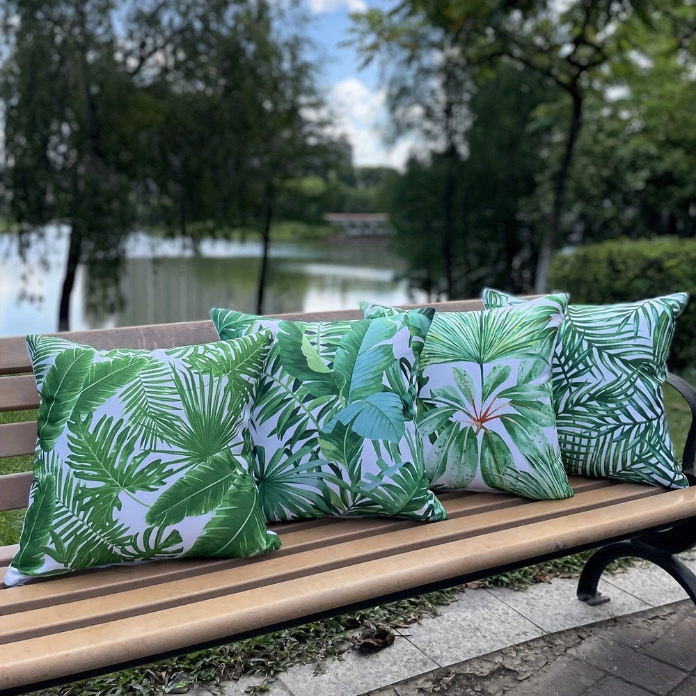Planet Gates Green / 45*45cm 4pcs Tropical Plants Throw Pillow Covers Outdoor Waterproof Cushion Cover Modern Artistic Green Leaf Decorative Pillow Cases Home Decor Square 18x18 Inches Pillow Cover Summer White Pillowcases