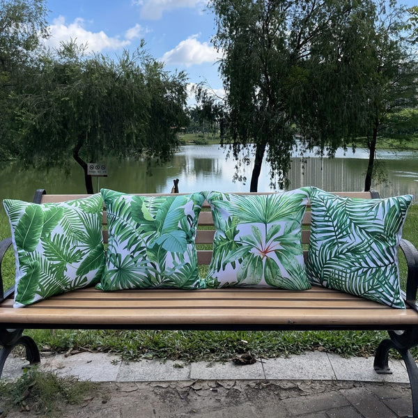 Planet Gates Green / 45*45cm 4pcs Tropical Plants Throw Pillow Covers Outdoor Waterproof Cushion Cover Modern Artistic Green Leaf Decorative Pillow Cases Home Decor Square 18x18 Inches Pillow Cover Summer White Pillowcases
