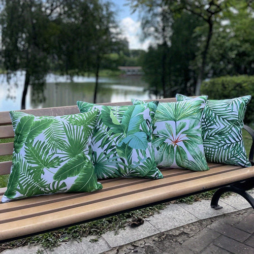 Planet Gates Green / 45*45cm 4pcs Tropical Plants Throw Pillow Covers Outdoor Waterproof Cushion Cover Modern Artistic Green Leaf Decorative Pillow Cases Home Decor Square 18x18 Inches Pillow Cover Summer White Pillowcases