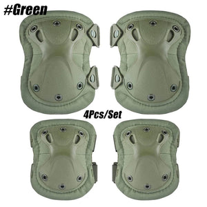Planet Gates Green- 4Pcs / One Size 4Pcs/Set Military Tactical Multicam Knee & Elbow Pads,Adjustable Skate Protective Pad Army Combat Airsoft Hunting Safety Gear