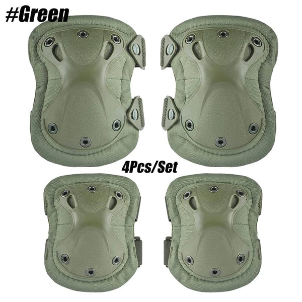 Planet Gates Green- 4Pcs / One Size 4Pcs/Set Military Tactical Multicam Knee & Elbow Pads,Adjustable Skate Protective Pad Army Combat Airsoft Hunting Safety Gear