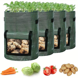 Planet Gates Green 4pcs Potato Grow Bags, Potato Planters With Flap And Handles, Vegetables Garden Planting Bags For Onion, Fruits, Tomato, Carrot (26.5 L)