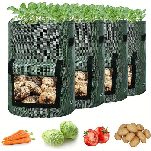 Planet Gates Green 4pcs Potato Grow Bags, Potato Planters With Flap And Handles, Vegetables Garden Planting Bags For Onion, Fruits, Tomato, Carrot (26.5 L)