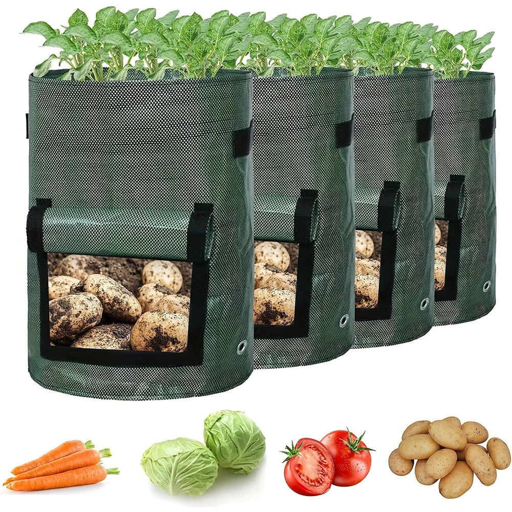 Planet Gates Green 4pcs Potato Grow Bags, Potato Planters With Flap And Handles, Vegetables Garden Planting Bags For Onion, Fruits, Tomato, Carrot (26.5 L)
