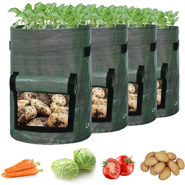 Planet Gates Green 4pcs Potato Grow Bags, Potato Planters With Flap And Handles, Vegetables Garden Planting Bags For Onion, Fruits, Tomato, Carrot (26.5 L)