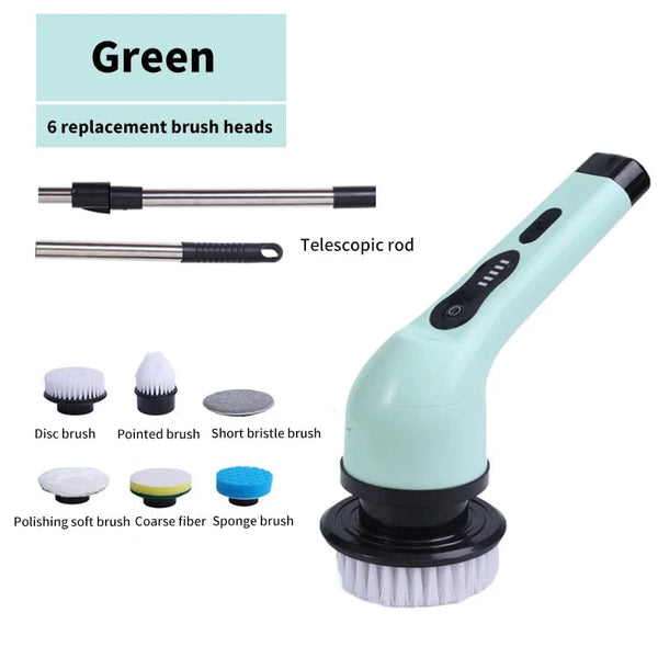 Planet Gates Green 6 heads 9-in-1 Electric Cleaning Brush Electric Spin Cleaning Scrubber Electric Cleaning Tools Parlour Kitchen Bathroom Cleaning Gadgets