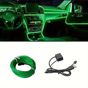 Planet Gates Green 78.74inch Car Interior Led Decorative Lamp EL Wiring Neon Strip For Auto Flexible Ambient Light USB Party Atmosphere Light Strip