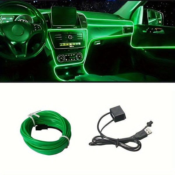 Planet Gates Green 78.74inch Car Interior Led Decorative Lamp EL Wiring Neon Strip For Auto Flexible Ambient Light USB Party Atmosphere Light Strip