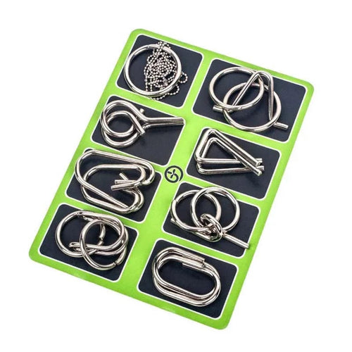 Planet Gates Green 8Pcs/Set Metal Montessori Puzzle Wire IQ Mind Brain Teaser Puzzles Children Adults Interactive Game Silver Educational Toys