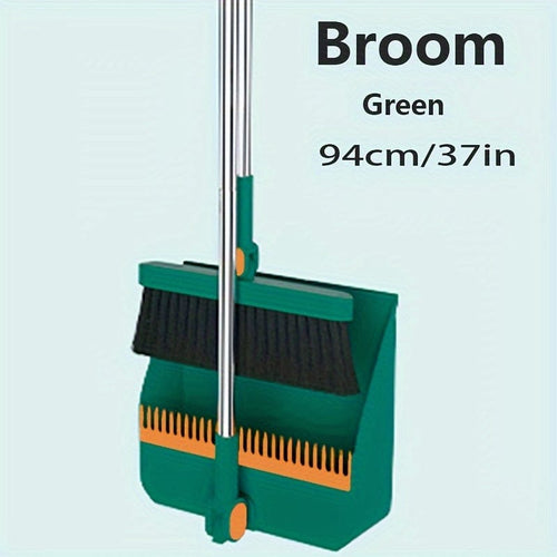 Planet Gates Green / 93.98cm 2 Piece Set Durable Household Broom and Dustpan Set with Long Handle Creative Comb Tooth Design Foldable Upright Storage for Home Office School Dorm