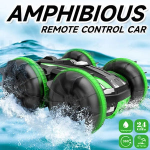 Planet Gates Green Amphibious Car 2.4G Amphibious Stunt Remote Control Vehicle Double Sided Tumbling Climbing RC Stunt Car Children's Electric Toy Christmas Gifts