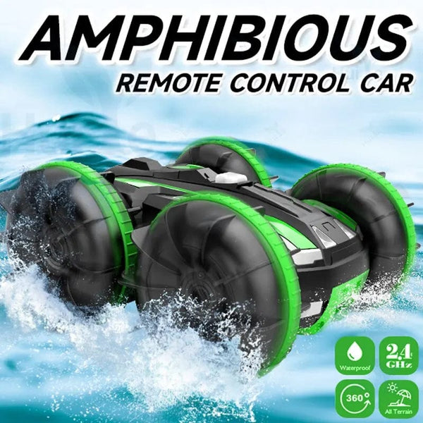 Planet Gates Green Amphibious Car 2.4G Amphibious Stunt Remote Control Vehicle Double Sided Tumbling Climbing RC Stunt Car Children's Electric Toy Christmas Gifts
