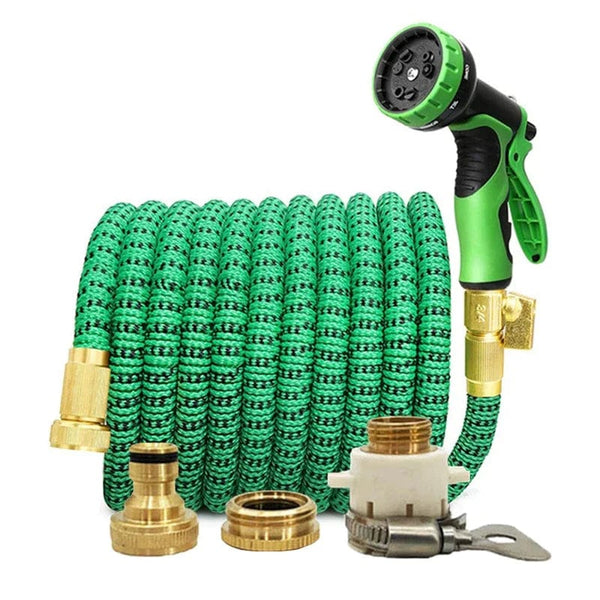 Planet Gates Green black kit / 1/2'' / 25FT-7.5M Extended Expandable Double Metal Connector Garden Water Hose High Pressure Pvc Reel Magic Water Pipes for Garden Farm Irrigation Car Wash