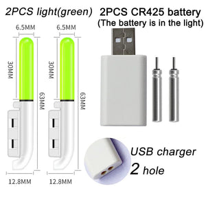 Planet Gates Green CR425 charge 2 Fishing Electronic Rod Luminous Stick Flash Light CR425 3.6V Lithium Battery LED Removable USB Charge Waterproof Night Tackle