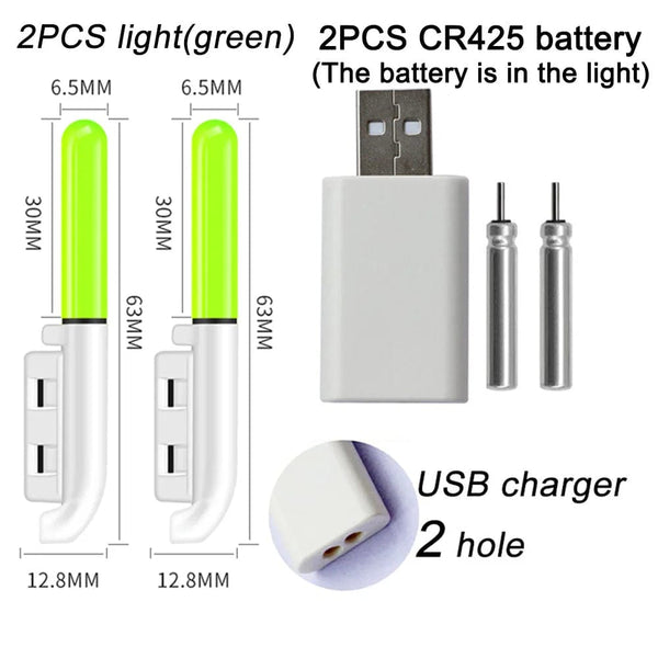 Planet Gates Green CR425 charge 2 Fishing Electronic Rod Luminous Stick Flash Light CR425 3.6V Lithium Battery LED Removable USB Charge Waterproof Night Tackle